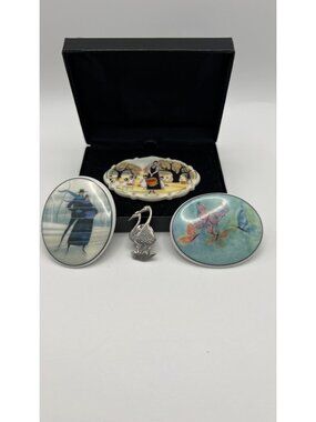 P. Buckley Moss - Vintage Hand-Painted Brooch & Pin Set